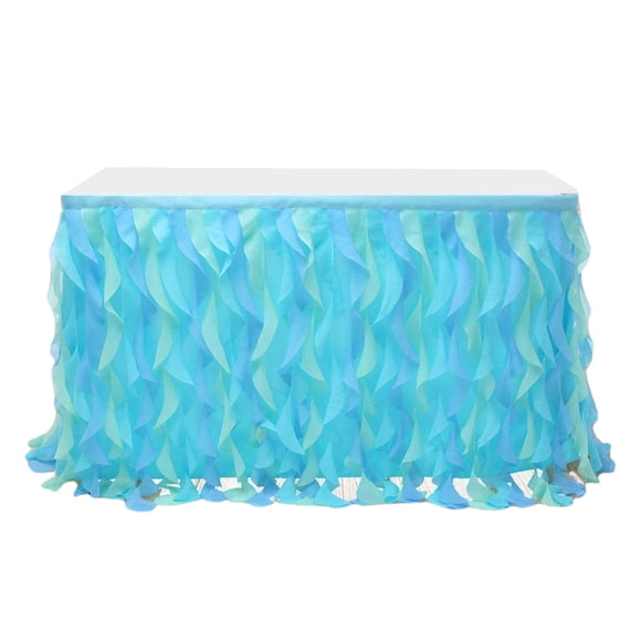 pitrice Tulle Table With Ruffles Wedding Birthday Party Baby Ruffle Skirt Chiffon Material and Easy to 185x77cm and Table blue