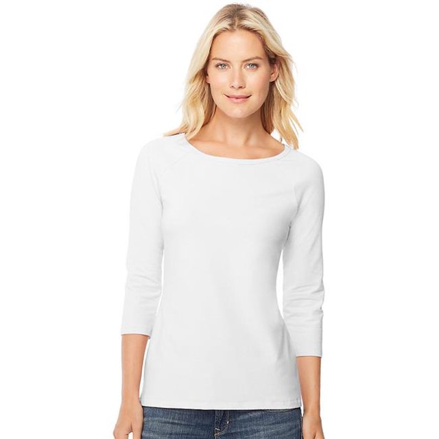 Hanes 00090563950959 T-Shirt Raglan pour Femmes en Coton Extensible, Blanc - 2TG