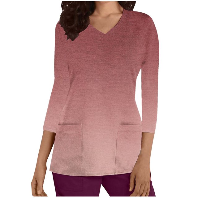 Cameland Hauts de Sarrau à Col en V pour Femmes, Extensibles Doux, Résistants aux Plis, Uniforme Médical d'Infirmière avec 2 Poches, Confortable et Léger, Uniforme de Travail, Blouse à Manches 3/4 Dégradée