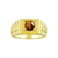 thumbnail image 1 of RYLOS Men's Ring 14K Yellow Gold Ring, 7MM Round Shape Gemstone Designer Style Rings Tiger Eye November Birthstone Rings Gold Size 9, 1 of 7
