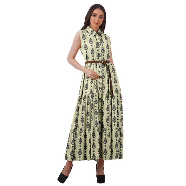 Moomaya Robe Chemise Longue Femmes Imprimée Sans Manches Robe d'Été Chemise à Boutons