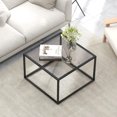 thumbnail image 2 of Gymax Table Basse en Verre 27,5 Pouces Moderne Carrée Cadre en Métal Salon Transparent et Gris, 2 of 10