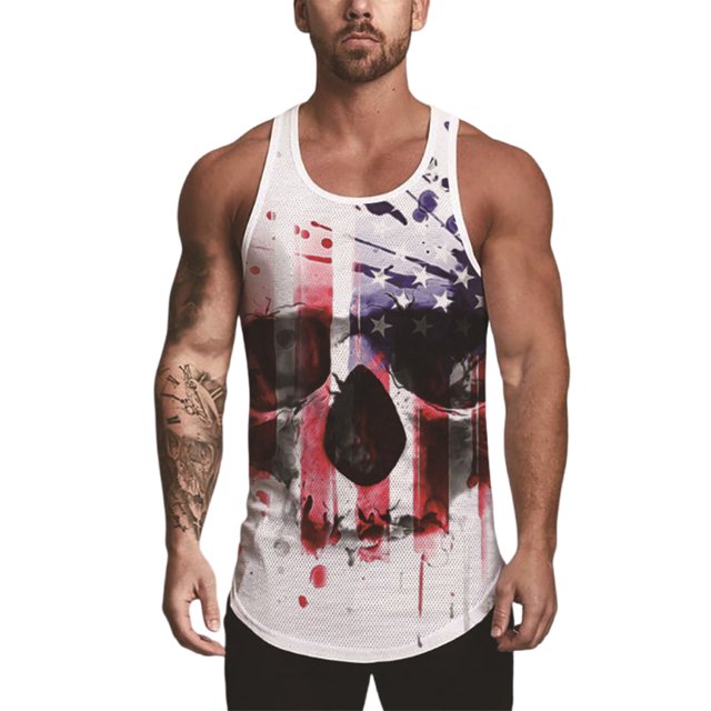Innerwin Tank Tops American Flag Print Mens Muscle Shirts Gym Sleeveless Bodybuilding Summer Style D XL