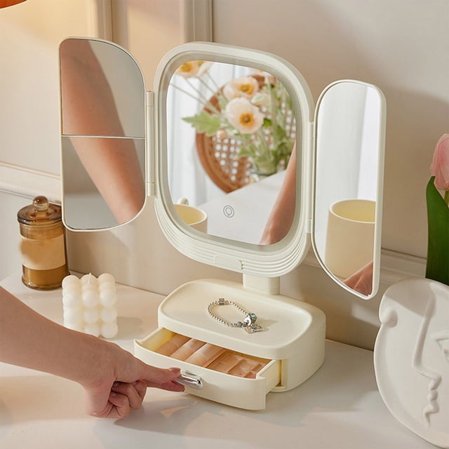 Desktop Mirror Dressing Table Mirror Led Makeup Mirror With Lights Desktop Rotatable Multifunctional Bedroom Beauty Mirror