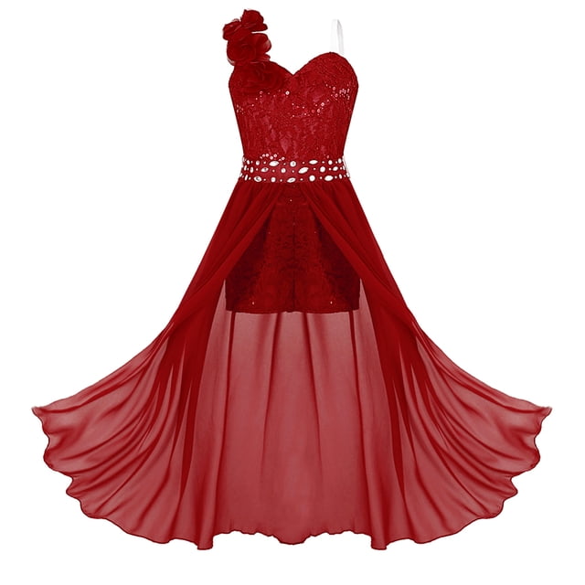 RUNQHUI Robe Princesse à Volants pour Enfants Filles Combinaison Robe en Tulle à Fleurs Broderie Robe en Mousseline Bourgogne 14