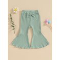 thumbnail image 2 of Kmbangi Kids Girl Flare Pants Solid Color Ribbed Elastic Bell Bottoms Trousers Bow Ruffle Pants for Toddler Baby, 2 of 8