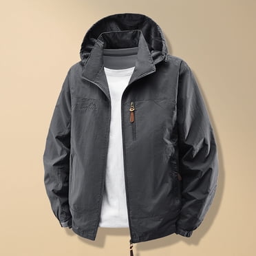 Amzcrzy Men Coat Men's Solid Color Long Sleeved Hooded Workwear Detachable Hat Jacket Mens Bomber Jacket Jackets for Men Men's Clothing
