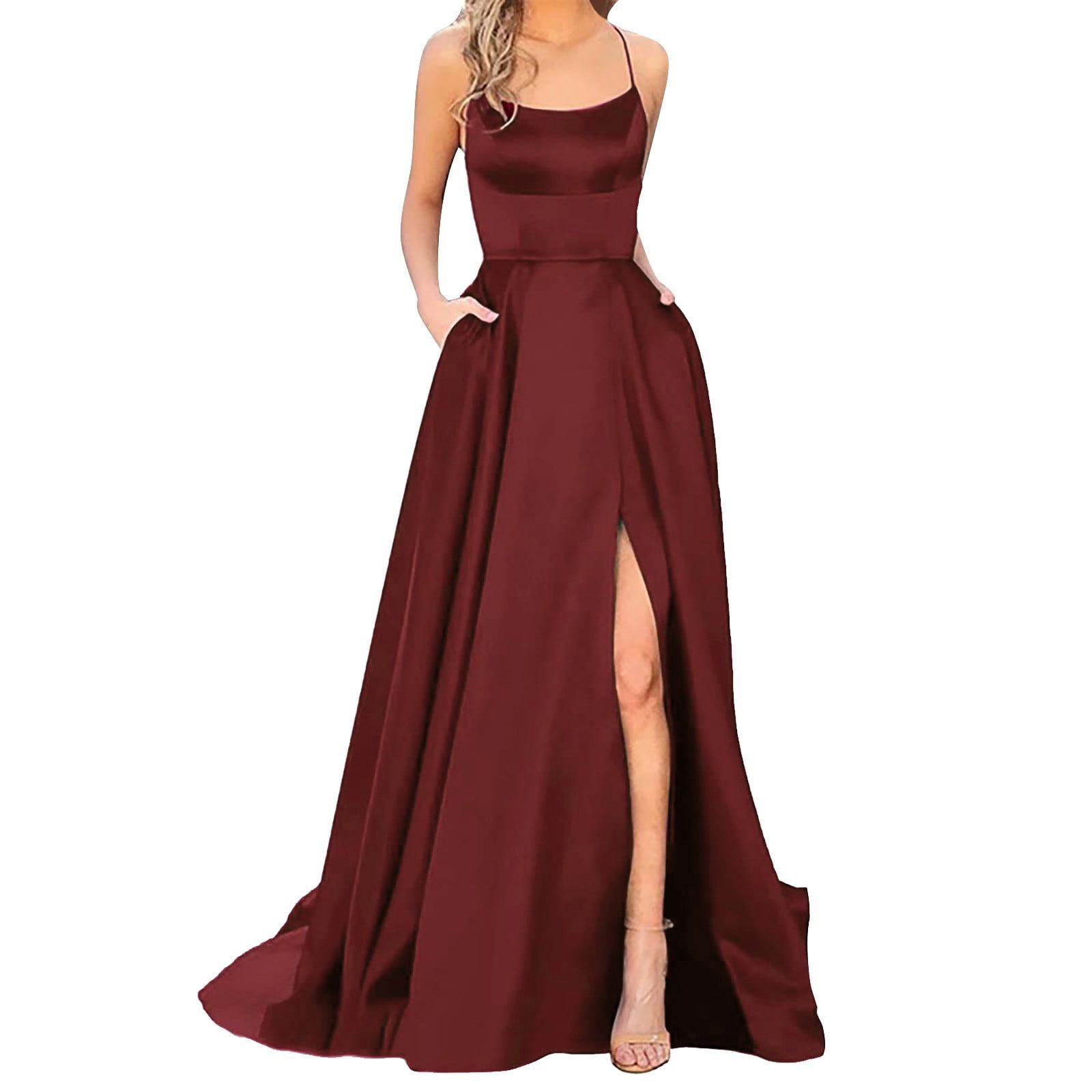 dark red women's dress Criss-Cross Neck Long Atria Prom 6820H With its cowl neckline Simple v neck satin dark