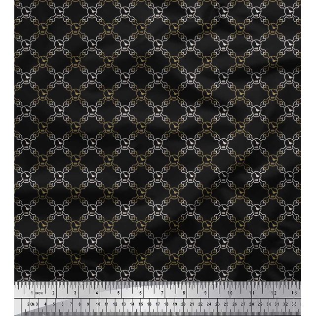 Soimoi Polyester Crepe Fabric Crossbones & Skull Shirting Decor Fabric Printed Yard 52 Inch Wide