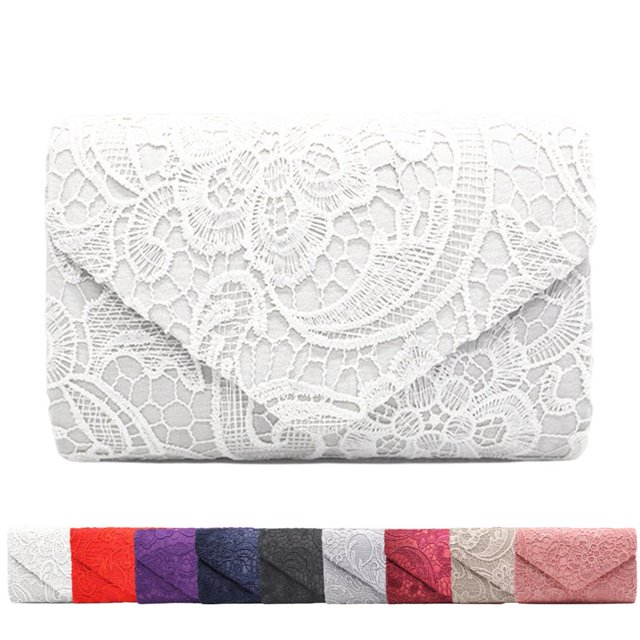 CHOK Lace Floral Envelope Handbag Evening Bag Wedding Bride Party Bag Coin Purses-White