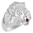 thumbnail image 3 of RYLOS Rings Sterling Silver Lion Head Ring Diamonds in Eyes & Gemstone Mouth Fun Designer Rings Garnet Jewelry Size 11, 3 of 7