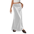 thumbnail image 1 of Kvture Ladies Fashion Women Solid Color Elastic Waist Drawstring Long Skirt White L, 1 of 6