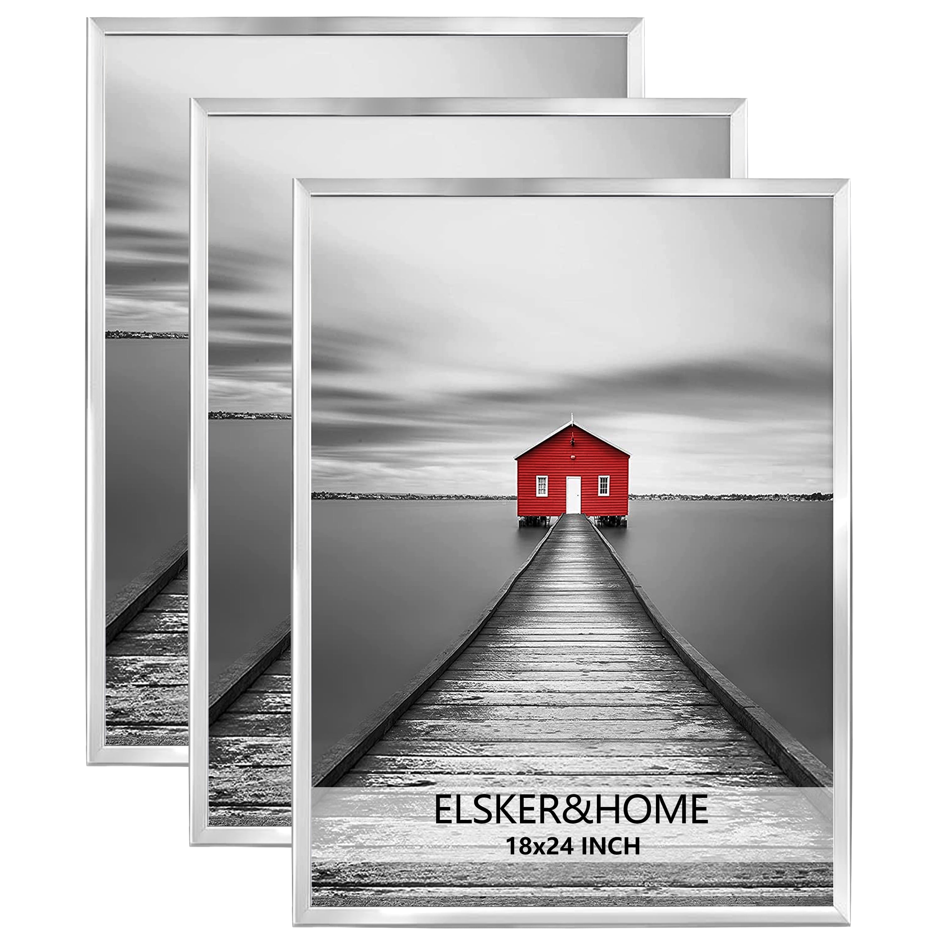 ELSKER&HOME 18x24 Poster Frame 3 Pack, Sliver Picture Frame for Horizontal or Vertical Wall Mounting