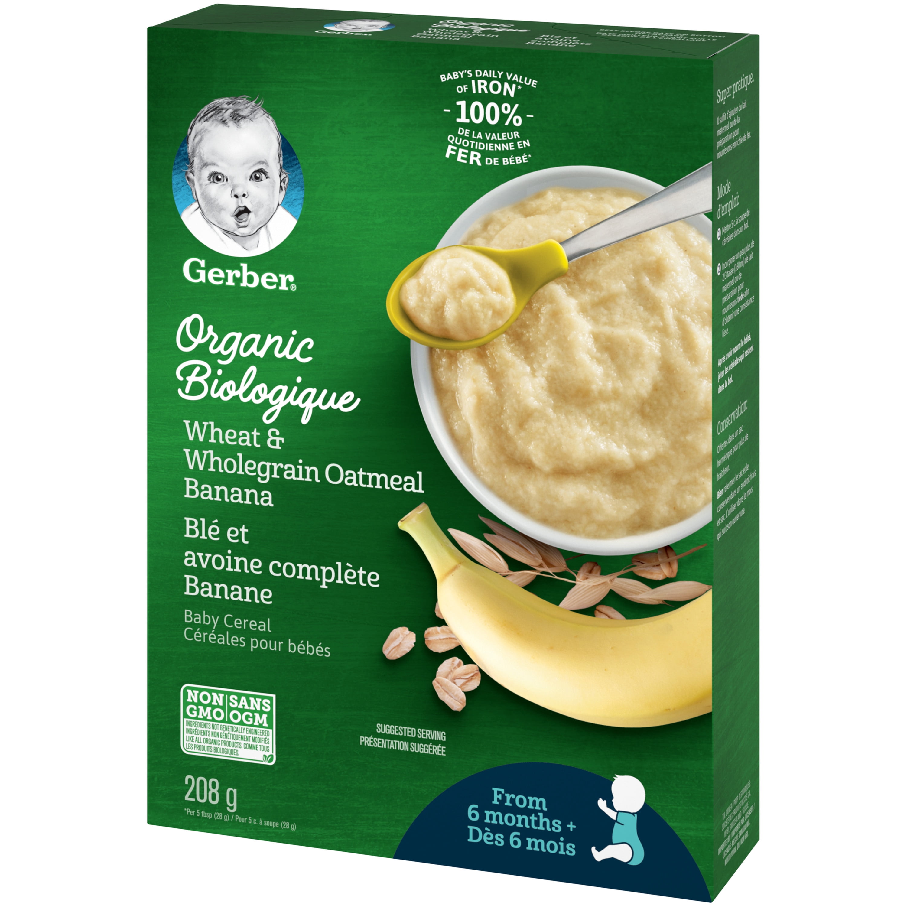 GERBER Biologique Blé Et Avoine Entière Banane Cér. Pour Bébés