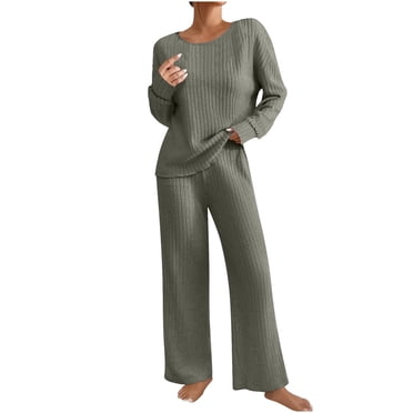 Tnhcen Women's 2 Piece Lounge Pajamas Set Long Sleeve Pullover Tops Long Pants Casual Nightwear Homewear Sets with Pockets S-2XL