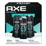 AXE Gift Ensemble pour hommes avec lavage du corps, 2-in-1 Shampooing + Conditionneur, et un Déodorant Spray Corps pour les hommes Apollo Signature Fragrance