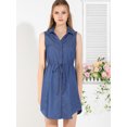 thumbnail image 2 of INSPIRE CHIC Robe-Chemise en Denim pour Femmes Sans Manches à Col, Boutonnée, avec Ceinture à la Taille, G Bleu, 2 of 6