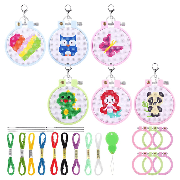 6Pcs Stamped Kits for Kids Beginners DIY Mini Embroidery Kit Needlepoint Beginner Kits DIY Ornaments Craft