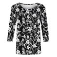 thumbnail image 4 of UPPADA Blouses pour Femmes Grande Taille à Manches 3/4, T-Shirts à Imprimé Floral Teintable, Chemises Décontractées Tendance à Col Rond, Chandails Confortables à Enfiler, Hauts Blouses Mignons d'Été, Hauts pour Femmes à Manches 3/4, Économie, 4 of 5