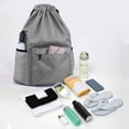 thumbnail image 4 of HHBEAUTY Gray Drawstring Gym Bag for Men, Waterproof Drawstring Backpack for Women, Swim Bag with Shoes Compartment, Pull String Sport Bag for Soccer and Basketball, 4 of 7