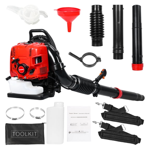 Souffleuse à Feuilles, Souffleuse à Feuilles à Essence à Sac à Dos 4 Temps de 75,6 Cc, Souffleuse à Neige, jusqu'à 900 CFM et 210 Mi/h, Vitesse Variable, Régulateur de Vitesse (Rouge)