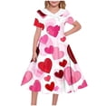 thumbnail image 1 of EGNMCR Robe à Manches Courtes à Col en V Robe à Manches Courtes Imprimée pour Filles Robe pour Enfants de Taille Moyenne et Grande Jupe à Col Plié Robe en Polyester pour Fille, 1 of 6