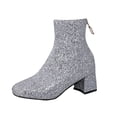 thumbnail image 2 of Styesk Bottes pour Femmes Bottes à Talons Hauts pour Femmes Grande Taille Talon Épais Bout Rond Bottines Bottes de Travail pour Femmes, 2 of 9