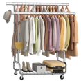 thumbnail image 2 of Support à Vêtements Roulant Robuste avec Tringles Doubles Extensibles, Capacité de 594 lb, Hauteur Réglable à 3 Niveaux avec Tablette, Organisateur de Rangement Mobile, Argent, 2 of 7