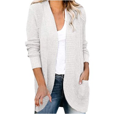 CEHVOM Cardigan Long en Tricot avec Poches pour Femmes