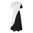 thumbnail image 3 of Besolor Robe d'Été Décontractée pour Femme à Blocs de Couleur, Manches Courtes, Col Ras du Cou, Plissée, Fluide, à Étages, Maxi avec Poches, 3 of 4