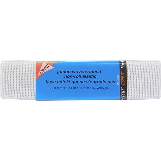 Unique Creativ Grand Élastique Tissé Côtelé Non Roulé en Blanc, 38 mm de Large et 1,14 m de long, Élastique Tissé Solide avec texture Côtelée Qui Résiste au Roulage, Idéal pour Ceintures, Doublures et Tissus Lourds dans les Projets de Couture.