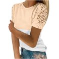 thumbnail image 2 of TopLLC Women's Short Sleeve Plus Size Tops Crewneck T Shirt Loose Fit Lace Stitching Shirts Solid Hollow Out Ruffle Tunic Tops, 2 of 5