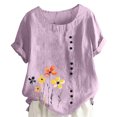 thumbnail image 1 of Pisexur Hauts d'Été pour Femmes, Hauts pour Femmes, Hauts de Sortie pour Femmes, Hauts pour Dames, T-Shirt à Manches Courtes Col Rond Imprimé Mode Décontractée Violet,G, 1 of 5