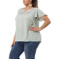 thumbnail image 4 of Unique Bargains Women's Plus Size Floral Keyhole Flared Short Sleeve Chiffon Blouse Light Blue 3X, 4 of 7