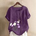 thumbnail image 2 of QATAINLAV Chemises en Lin et Coton pour Femmes Décontractées Amples à Manches Courtes Blouse Boutonnée Surdimensionnée à Col Rond Tunique Graphique T-Shirts Hauts d'Été de Plage Ventes Éclair d'Aujourd'hui Violet XXXXXL, 2 of 5