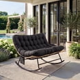 thumbnail image 1 of Indoor Outdoor Patio Rocking Glider Chair – 450 lbs Capacity – Weather-Resistant Rattan, UV-Proof Cushion & soft Toy Fleece Upholstery – Sturdy Rubber Wood & Reinforced Steel Frame, 1 of 7