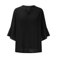 thumbnail image 4 of Meichang Womens Ruffle 3/4 Sleeve Notch V Neck Double Layers Mesh Blouses Loose Fit Flowy Tunic Tops Solid Lightweight Work Shirts on Clearance, 4 of 7