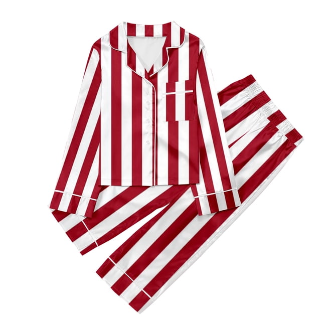 PMVFHDE Pyjamas pour Filles, Ensemble de Pyjamas Décontractés Imprimés à Boutons, Col à Revers, Manches Longues et Pantalon, Rouge, 7-8 Ans