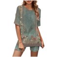thumbnail image 2 of Ensembles 2 Pcs pour Femmes Été Mode Femme Blouse à Col Rond T-Shirts à Manches Courtes Shorts Ensemble Décontracté Ensembles pour Femmes en Liquidation, 2 of 5