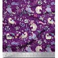 thumbnail image 1 of Soimoi Purple polyester Crepe Fabric Unicorn & Floral Print Sewing Fabric Yard 42 Inch Wide, 1 of 1