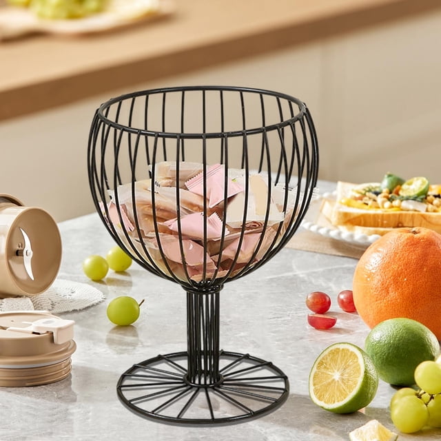 karymi Wrought Iron Exquisite Fruit Bowl Tall-Legged Snack Display Tray Coffee Capsule Storage Box Decorative Display Ornament Gift Ideas