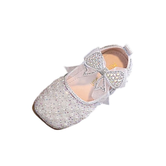 Girls Rhinestone Ballet Flats, Sparkly Mary Jane Shoes with Bow and Pearl, Sequins Dress Shoes for Wedding Party, Comfortable Non-Slip Flats for Toddler Little Girl