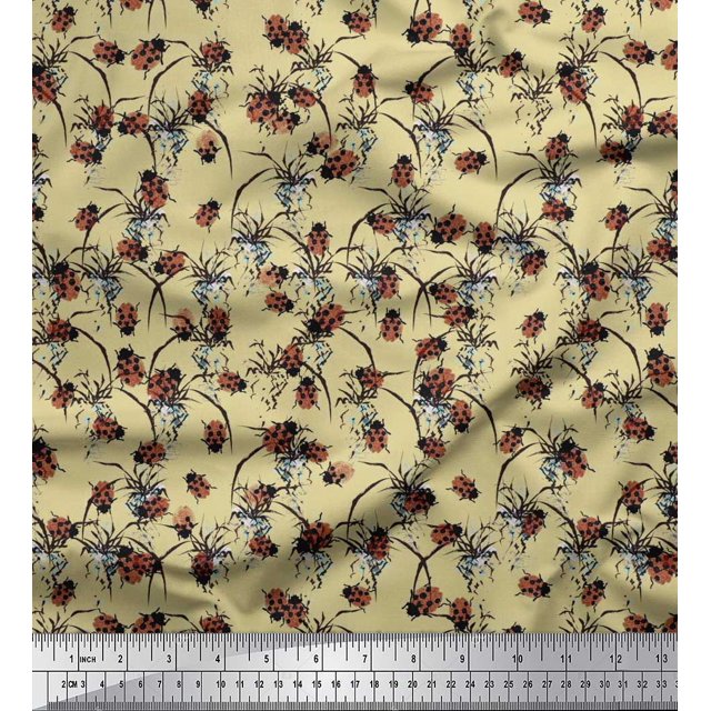 Soimoi Viscose Chiffon Fabric Brush Stroke & Insect Printed Fabric 1 Yard 42 Inch Wide
