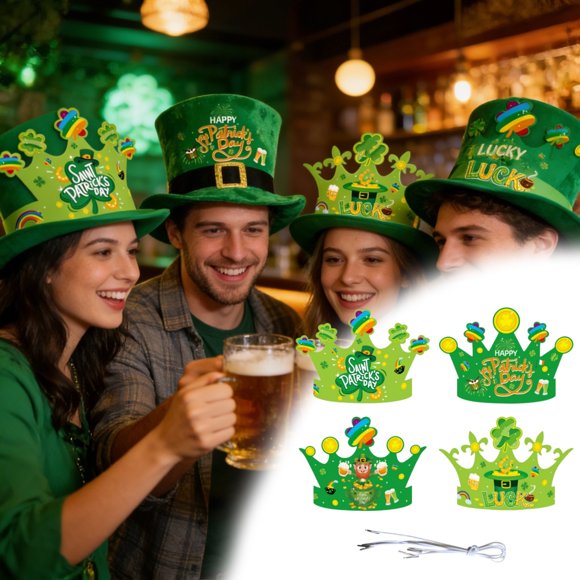 4 Piece St. Patrick’S Day Party – Festive Themed Decorative Hats with & Leprechaun Details Adjustable Party Headwear for St. Patrick’S Day Celebrations Para
