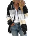 thumbnail image 3 of zanvin Womens Winter Fuzzy Fleece Jacket Hooded Color Block Patchwork Cardigan Drawstring Coat Oversized Outerwear with Pockets,Black, 3 of 5