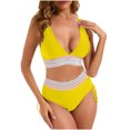 thumbnail image 2 of YUTK Womens Bathing Suits - Women's Bikini High Waisted Split Color Suit with Drawstring Gathered Abdominal Swimsuit Yellow M, 2 of 9