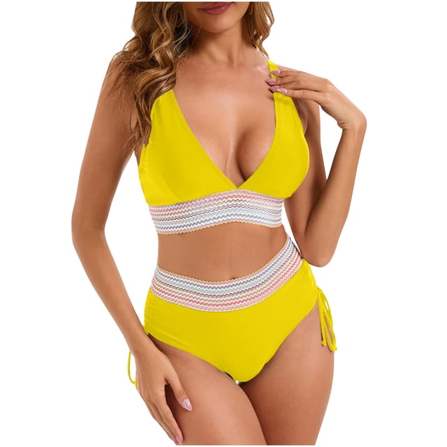 KIHOUT 2025 Womens High Waisted Bikini Sets Tummy Control Swimsuits Sexy V Neck Two Piece Summer New Bathing Suits for Beach Pool Party