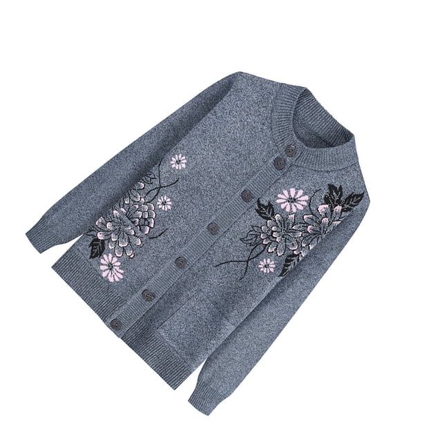 Thinsony Polyester Middle-Aged And Elderly Sweater Warm And Comfortable To Wear Exquisite Workmanship grey 1Set