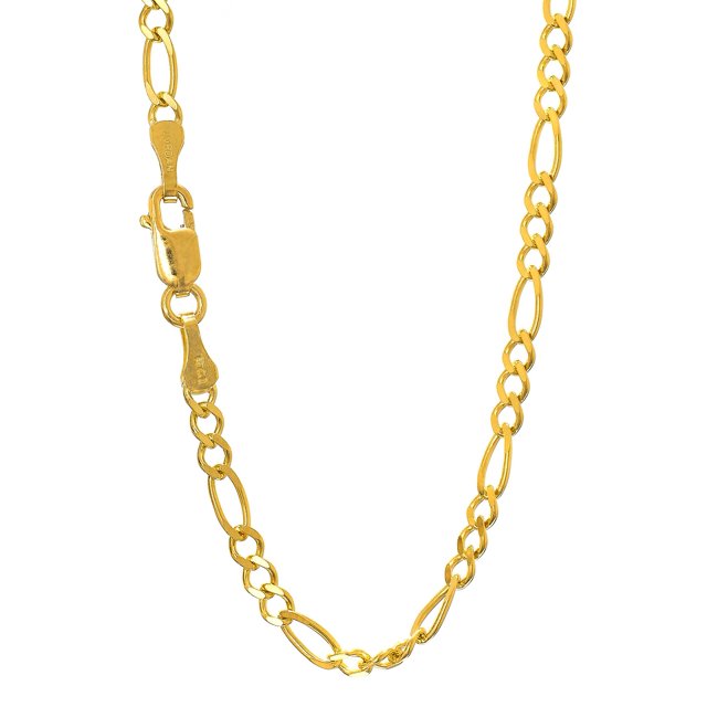 Bracelet Chaîne Figaro en Or Jaune Massif 10k de 3,7 mm, 8 Pouces