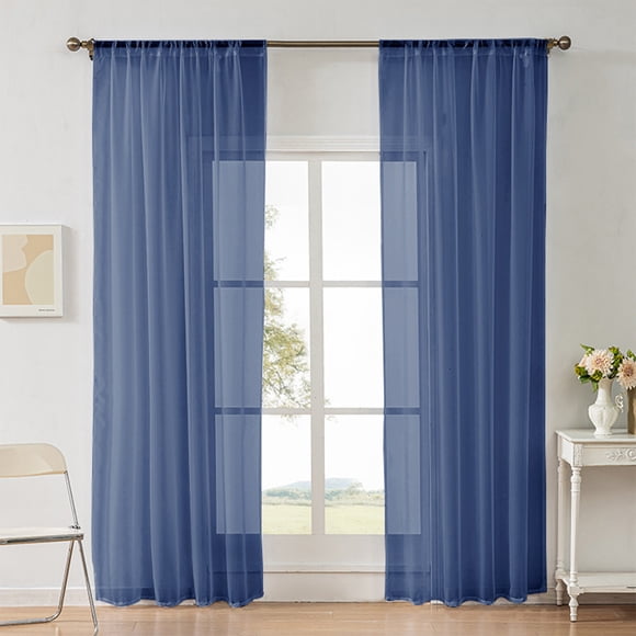 Sheer Curtains - Rod Pocket Style Lightweight Translucent Drapes, Polyester Sheer Curtains for Living Room and Bedroom, Blue, JKODE